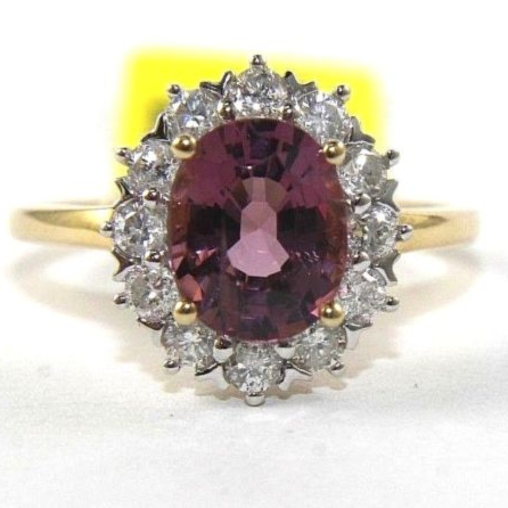 COPY - Pink Tourmaline & Diamond Halo Ring 14k YG 2.27Ct